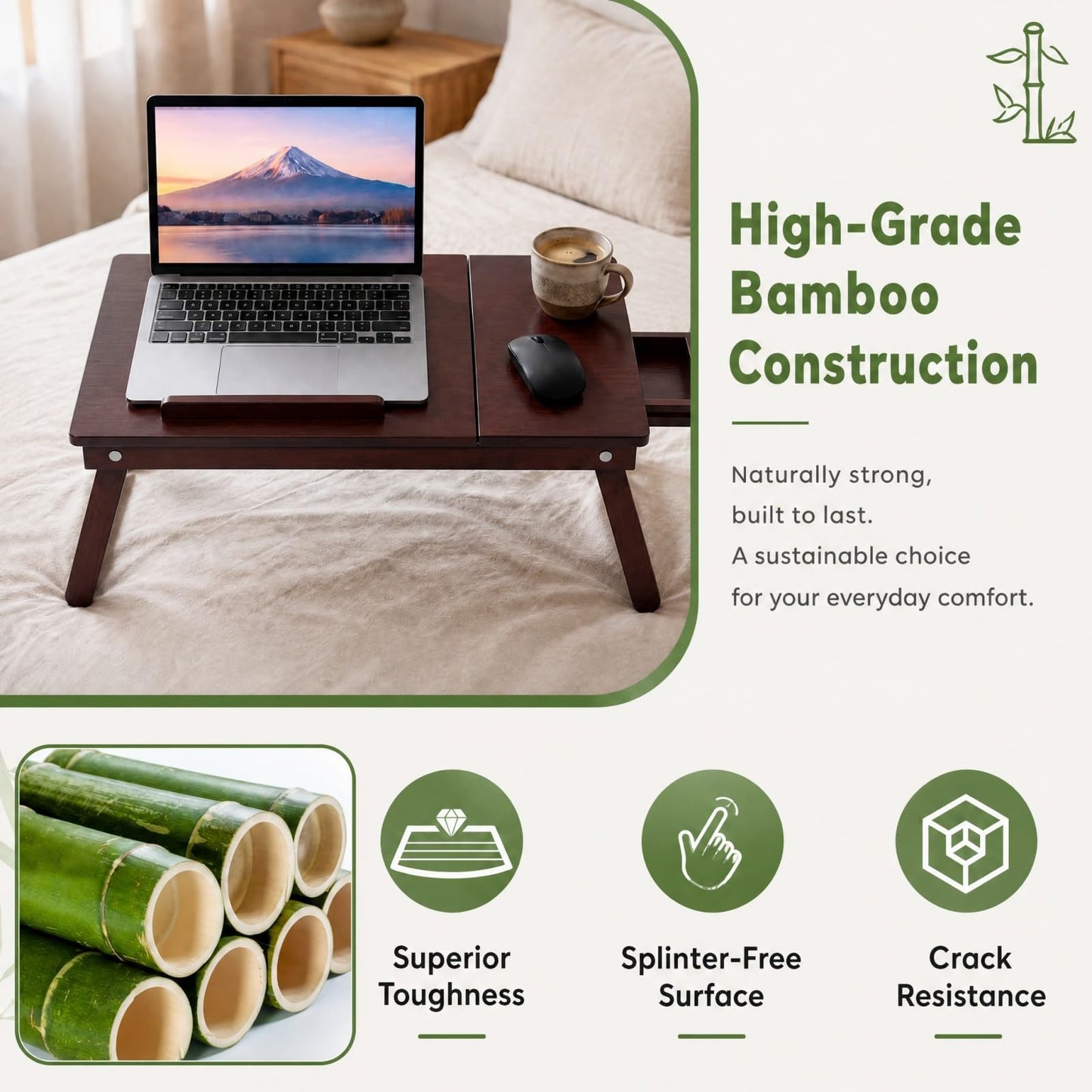 Tangkula Portable Bamboo Laptop Desk for Bed with Tilting Top