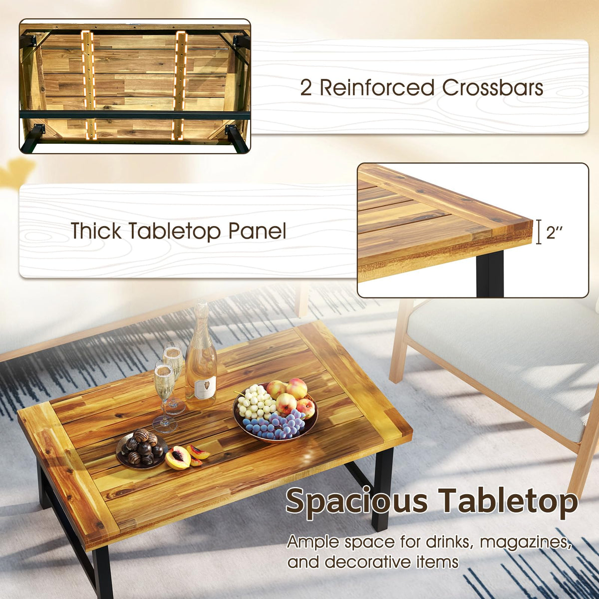 Tangkula Table Basse d'Extérieur en Bois d'Acacia
