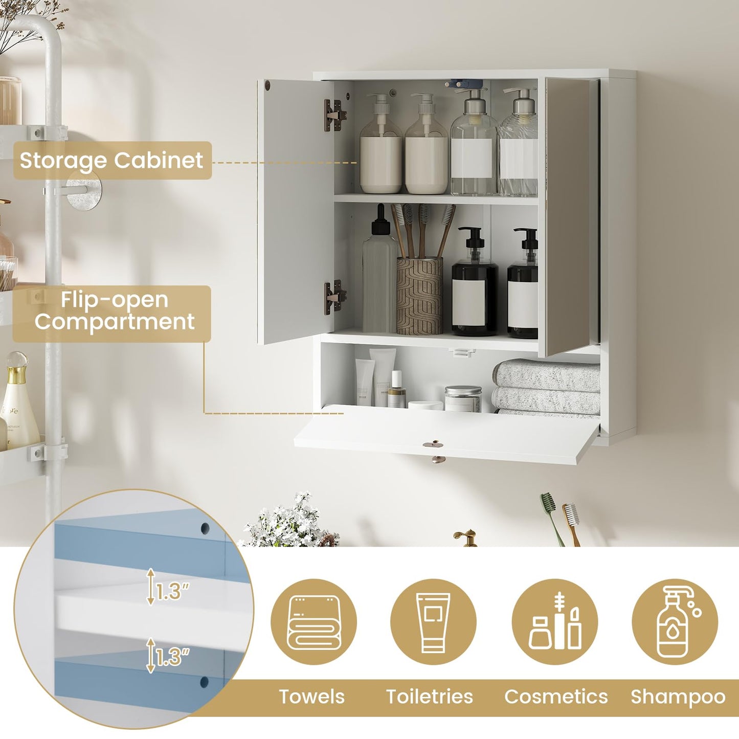 Tangkula Bathroom Cabinet with Double Mirror Doors