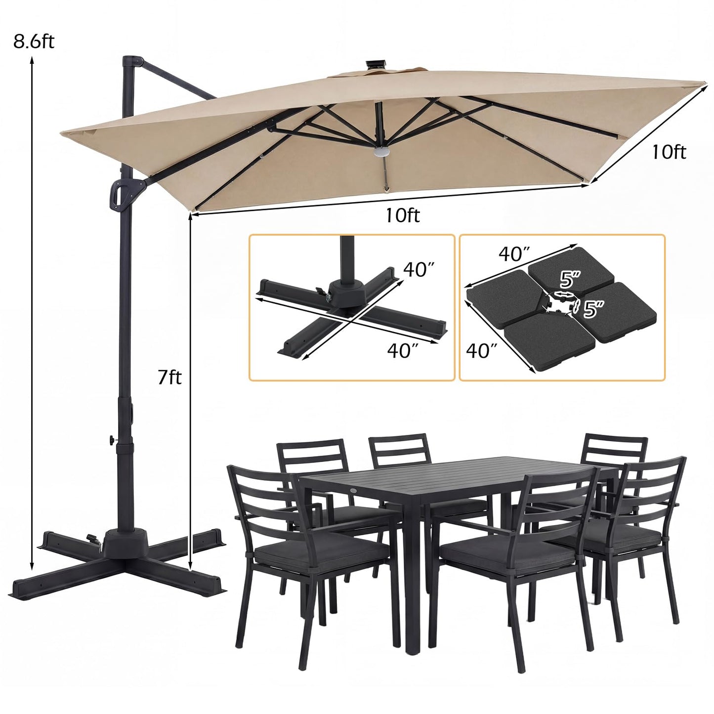 Tangkula 10 FT Solar Patio Umbrella with Base Included