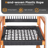 Tangkula 3 Pieces Acacia Wood Outdoor Furniture Set, All-Weather Rope Woven Bistro Set with Armchairs and Coffee Table