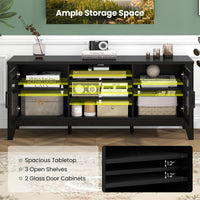 Tangkula Farmhouse TV Stand for TVs Up to 65-in, Classic Media Entertainment Center w/Glass Door Cabinets & 4 Adjustable Shelves