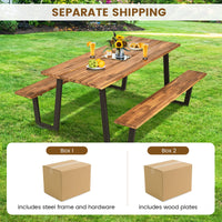 Tangkula Wooden Picnic Table with 2 Built-in Benches