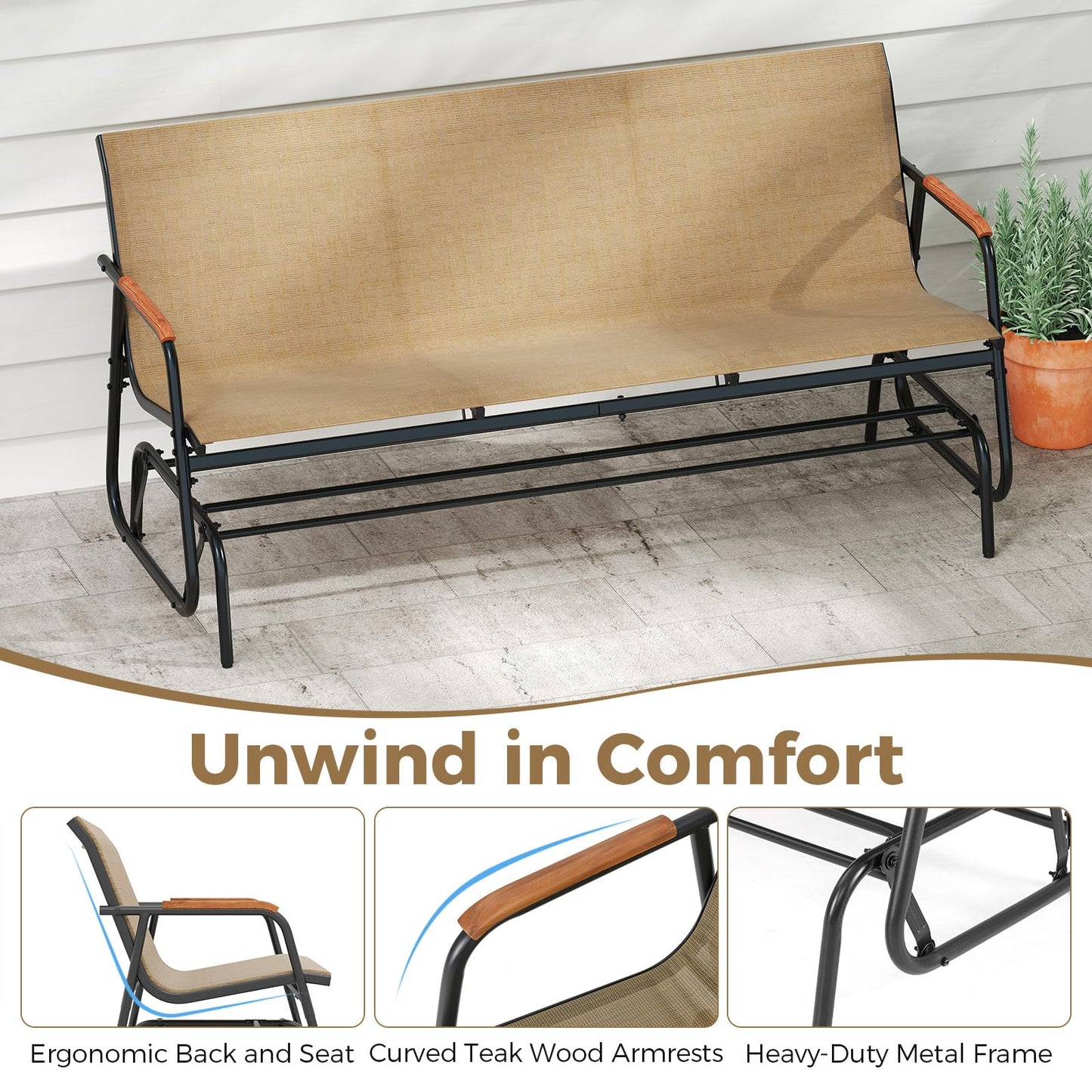 Tangkula 2/3-Person Outdoor Glider Bench