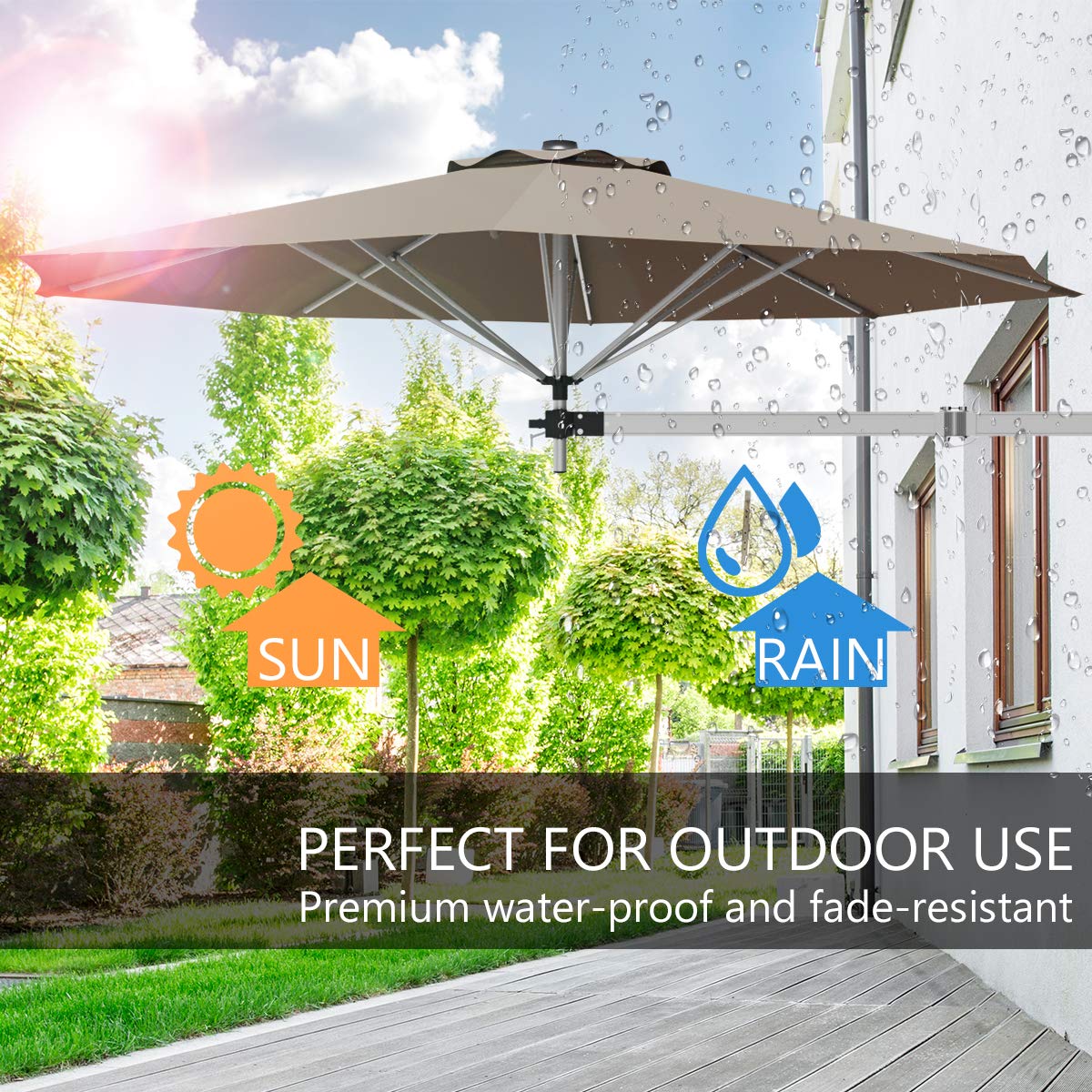 Tangkula 8 FT Wall Mounted Patio Umbrella with Adjustable Pole