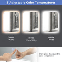 Tangkula 80CMx60CM Mirror with LED Lights with Dimmable 3 Color Temperatures