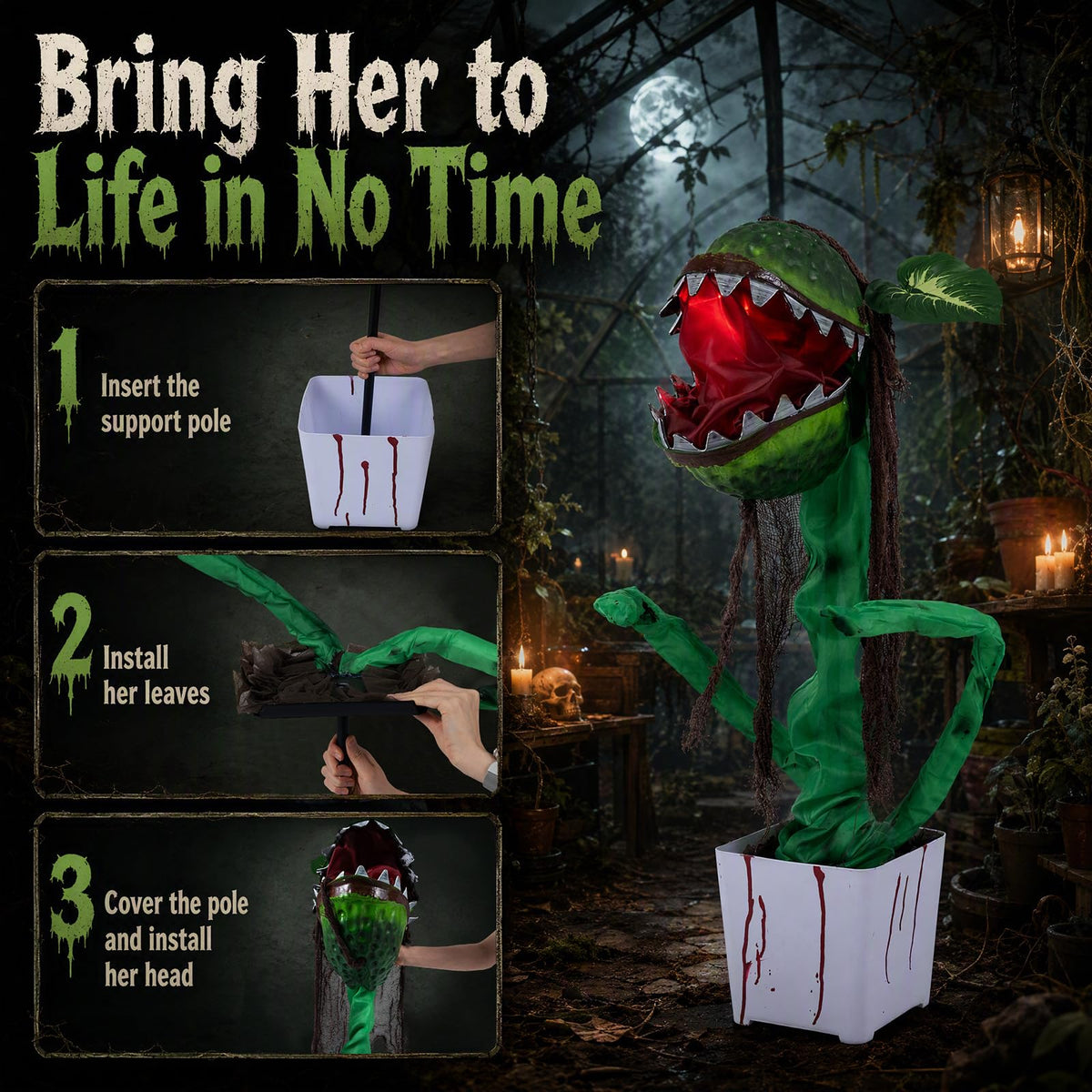 Tangkula Halloween Animated Standing Horror Piranha Plant Decoration