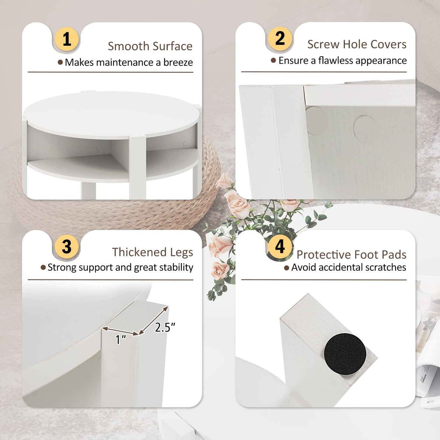 Tangkula 29.5”Round Coffee Table 2-Tier Circle Cocktail Center Table with Storage Shelves