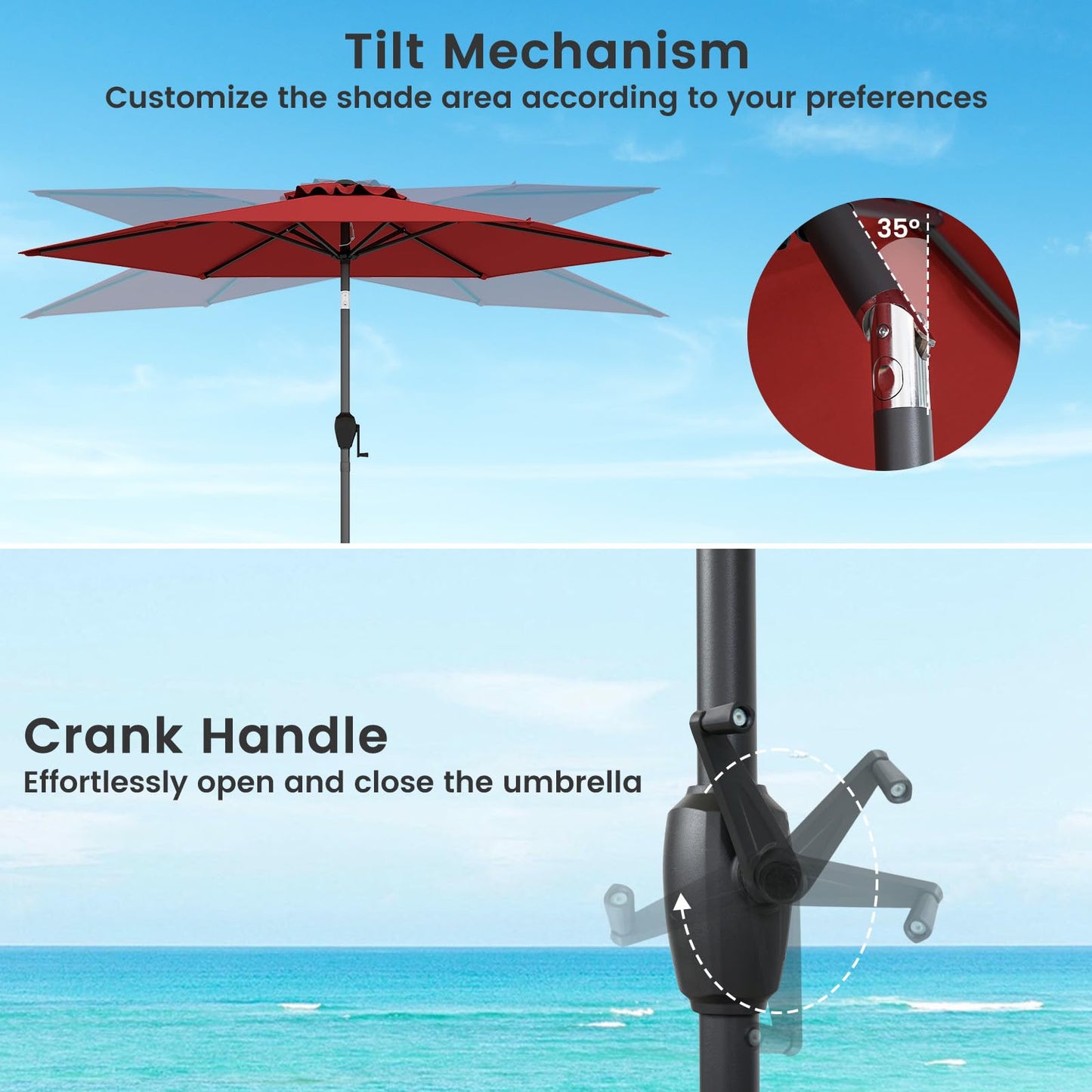 Tangkula Heavy Duty Outdoor Umbrella with Push Button Tilt