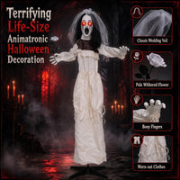 Tangkula 5.7 FT Halloween Standing Animatronics Ghost Bride with Flower