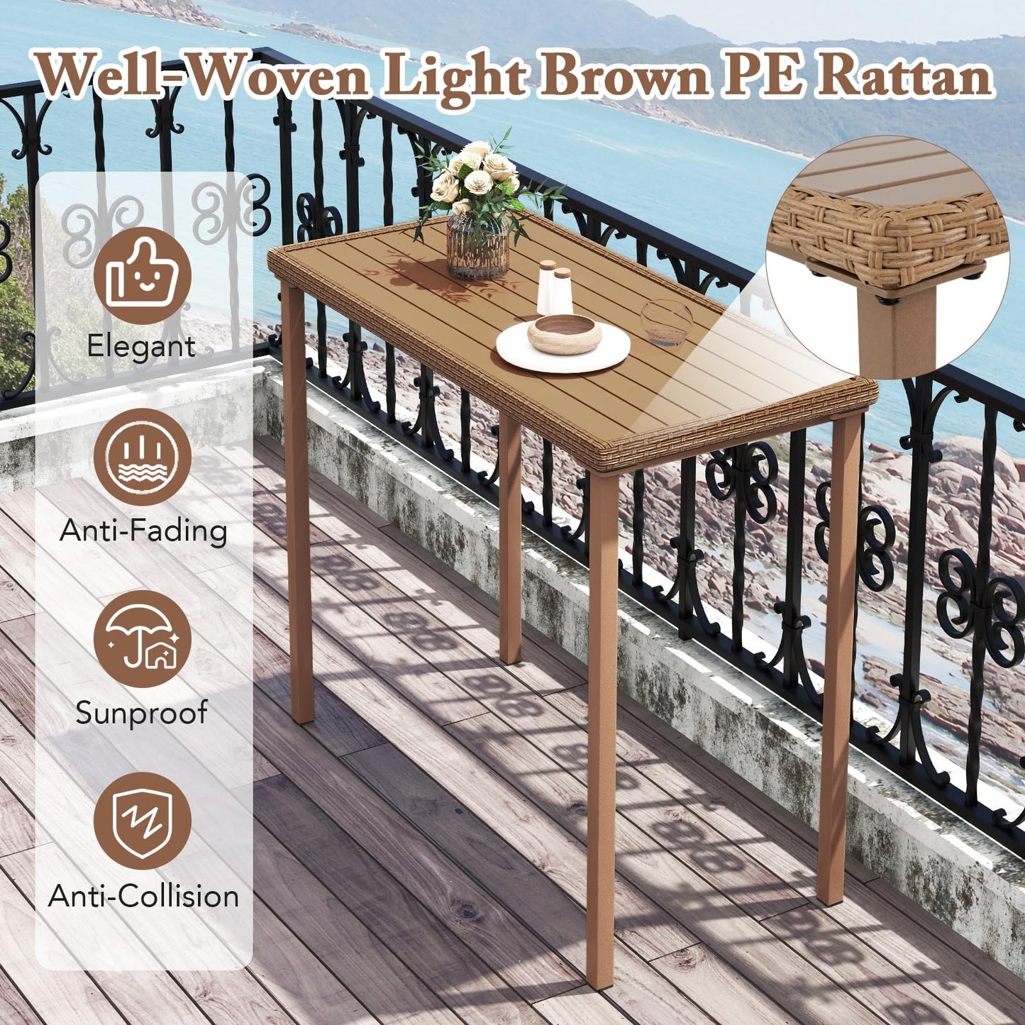 Tangkula Heavy Duty Rectangle Metal Frame 48 Inches Outdoor Counter Height Table