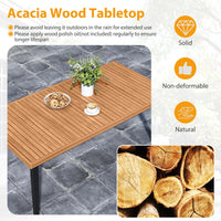 Tangkula 63" Outdoor Indoor Dining Table with Acacia Wood Slatted Tabletop