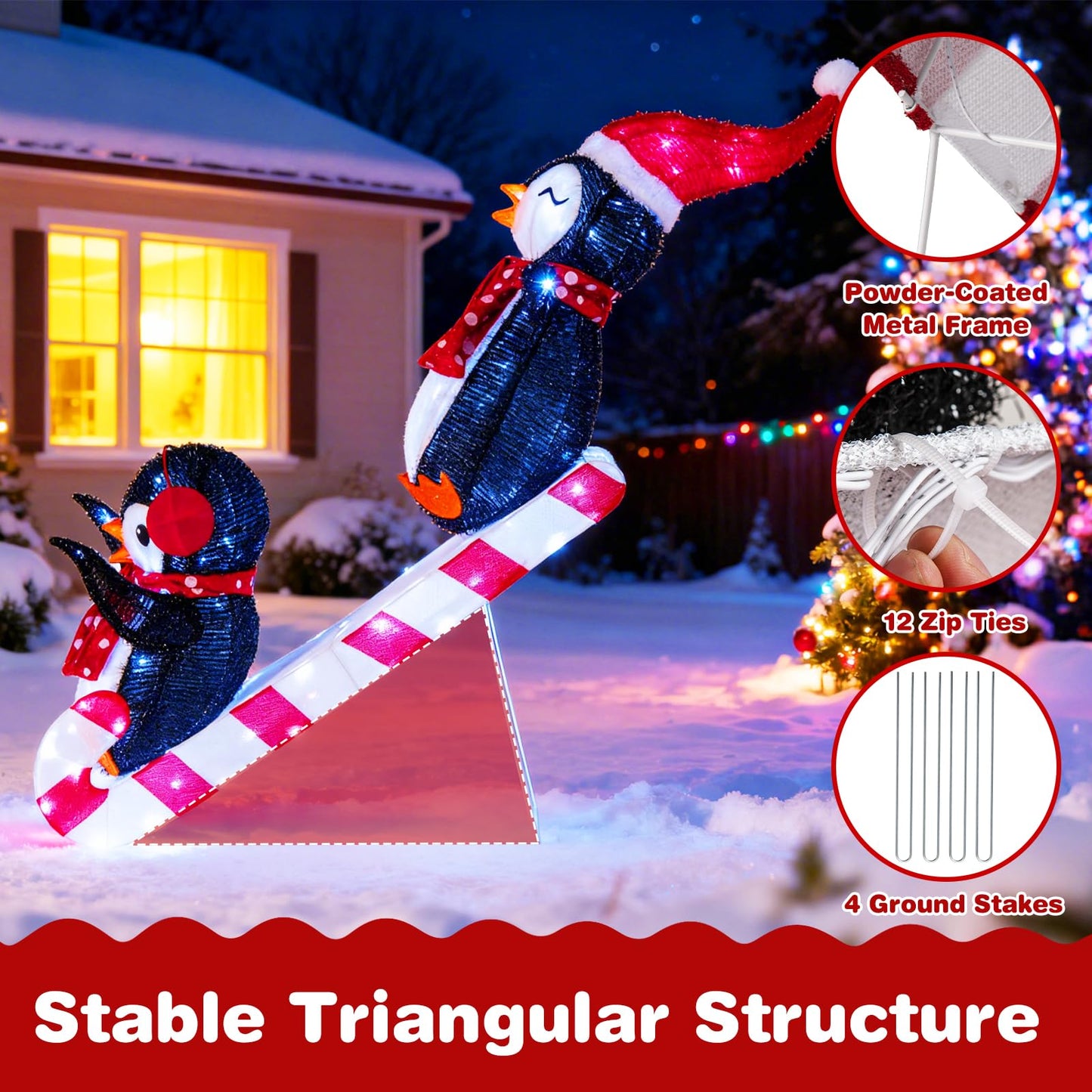 Décoration de Noël Tangkula Scène de toboggan Pingouin illuminé 1,20 m