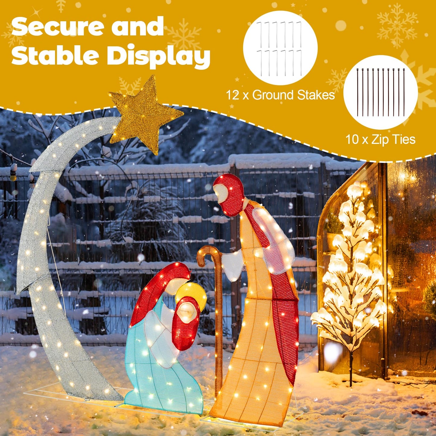 Tangkula 5 FT Lighted Christmas Nativity Scene Set, Outdoor Holy Family Decoration with 140 Warm White LED Lights