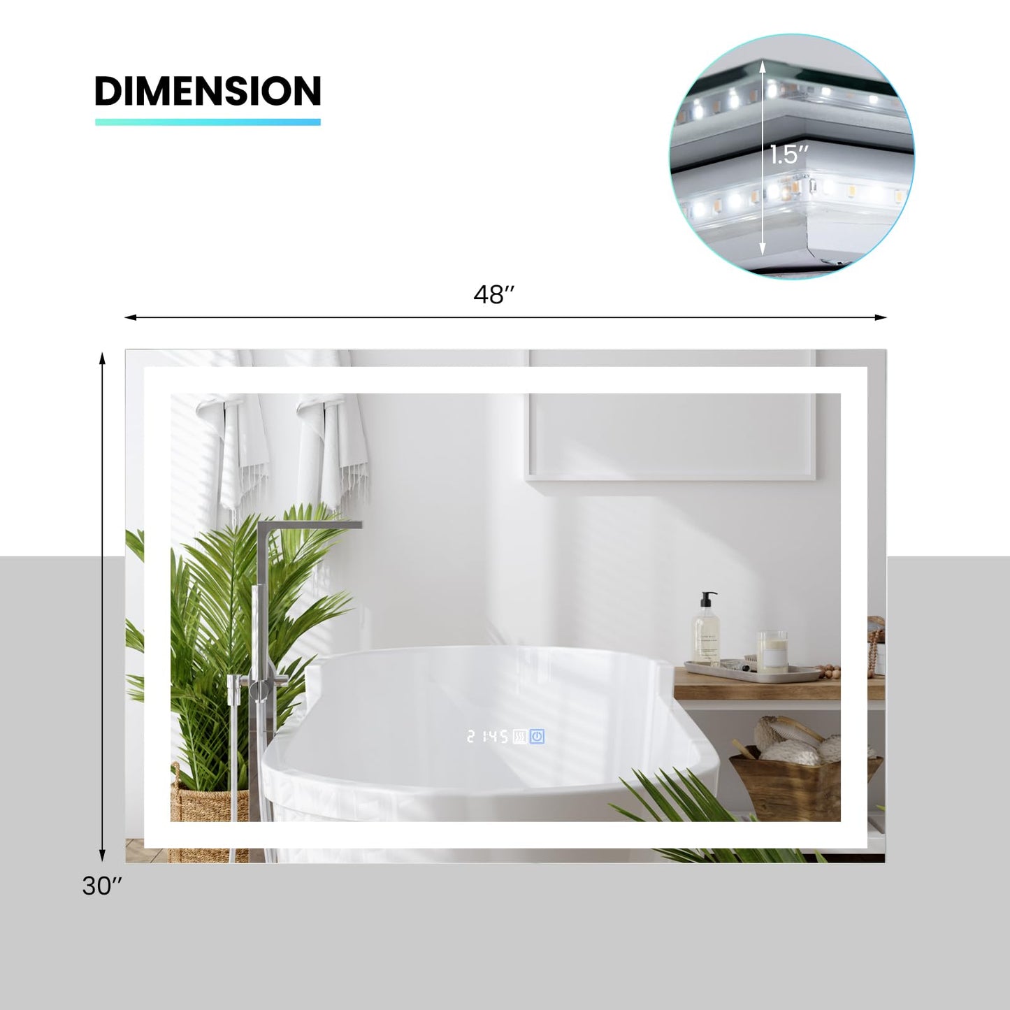 Tangkula LED Bathroom Mirror, Wall Mounted Rectangle Mirror w/ 3-Color Dimmable Lights, Time/Temp Display, Anti-Fog