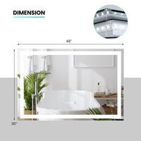 Tangkula LED Bathroom Mirror, Wall Mounted Rectangle Mirror w/ 3-Color Dimmable Lights, Time/Temp Display, Anti-Fog