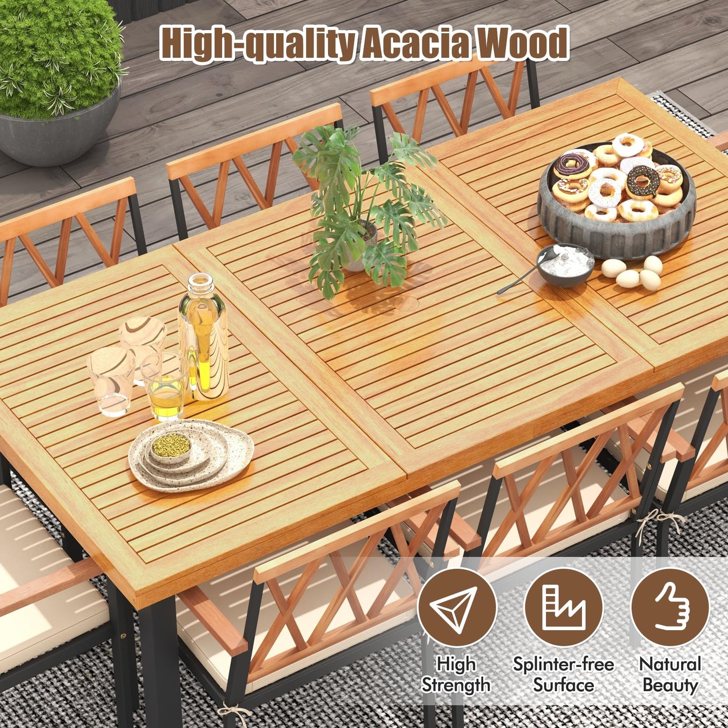 Tangkula 9 Pieces Patio Dining Set（Natural and Black）
