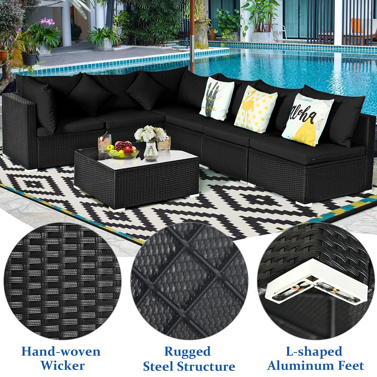 Tangkula 7 Piece Patio Furniture Set with Coffee Table