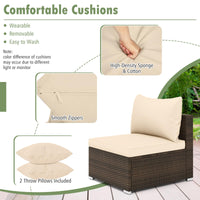 Tangkula 7 Pieces Patio Rattan Furniture Set, Patiojoy Outdoor Conversation Set with Cushions and Tempered Glass Coffee Table
