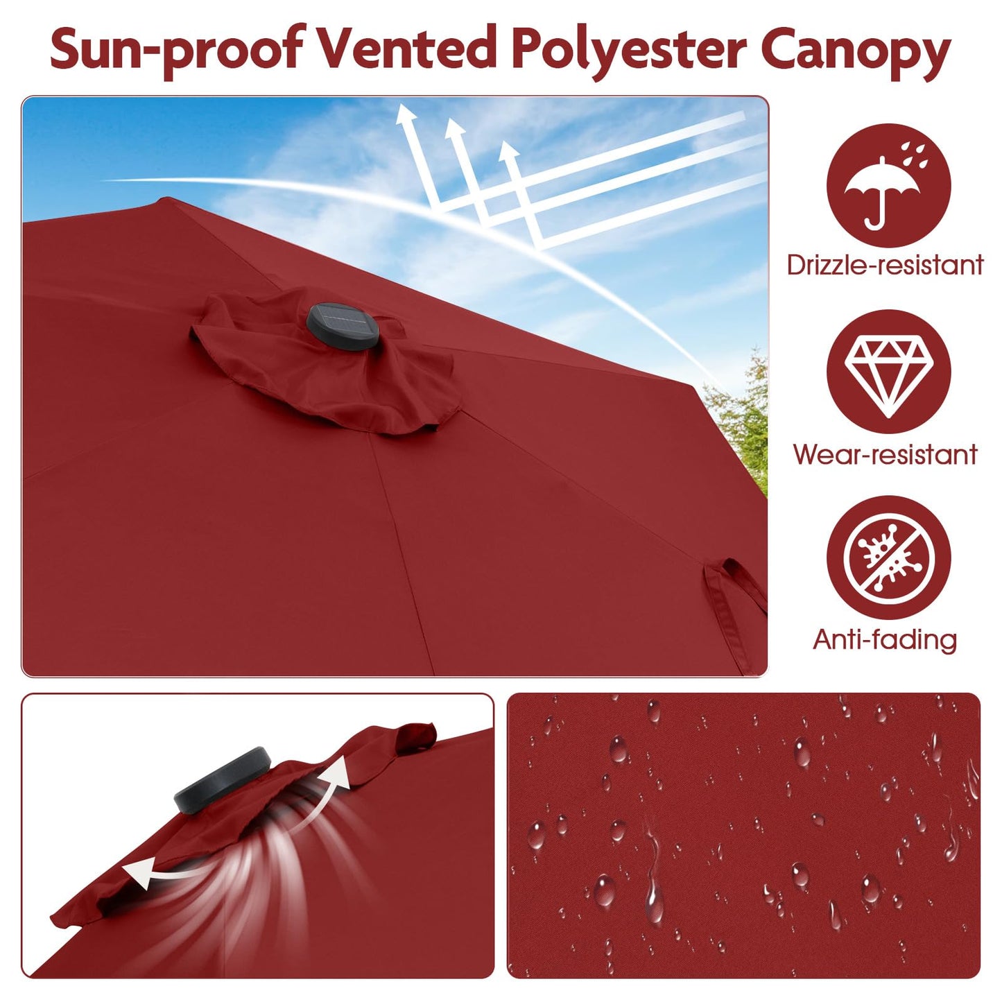Tangkula 7.5 ft Solar LED Patio Umbrella