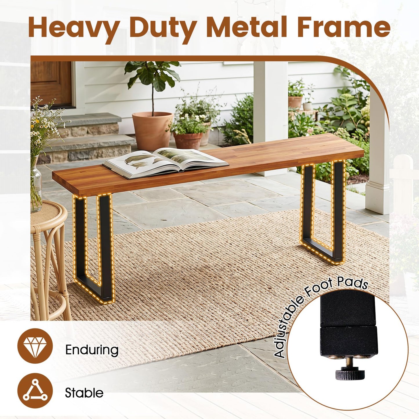 Tangkula Acacia Wood Outdoor Bench(47" x 10.5" x 18",1/2)