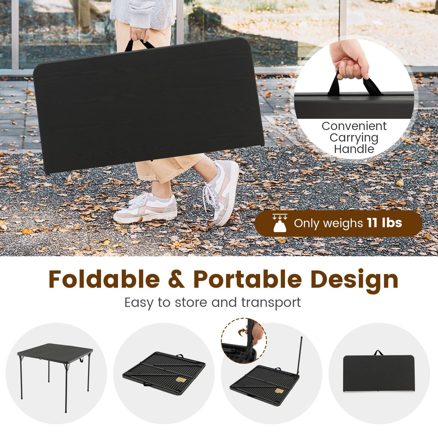 Tangkula 34" Folding Table, Portable Picnic Table with All-Weather HDPE Tabletop, Heavy-Duty Metal Frame