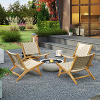 Chaise de patio Tangkula en bois de teck sans accoudoirs avec assise et dossier en sangle