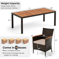 Tangkula 7 or 9 Piece Outdoor Dining Set, Patio Wicker Furniture Set with Acacia Wood Table Top w/Umbrella Hole