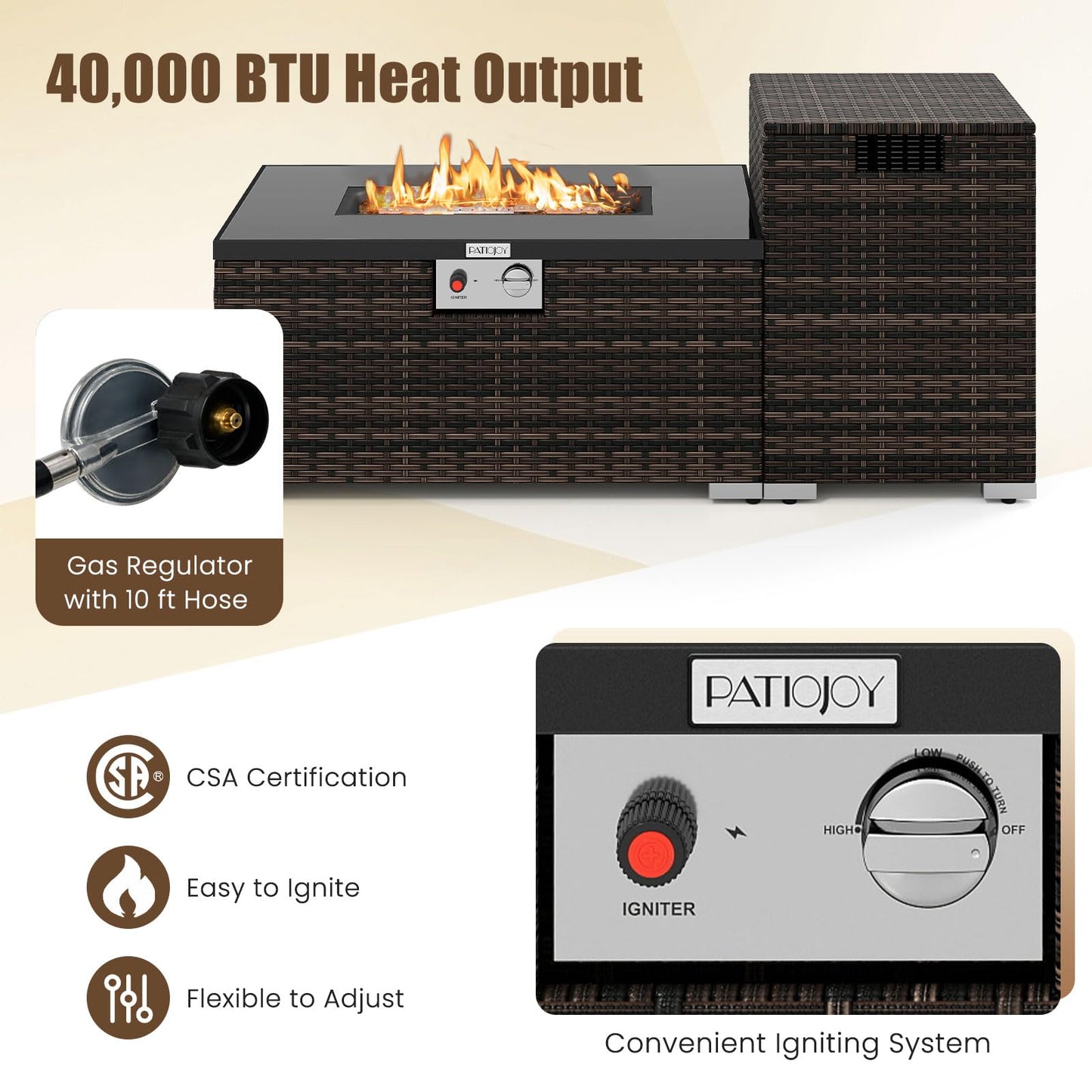 Tangkula 2-Piece Outdoor Rattan Fire Table Set 32 Inch Rectangle Gas Firepit with Tank Cover