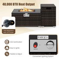 Tangkula 2-Piece Outdoor Rattan Fire Table Set 32 Inch Rectangle Gas Firepit with Tank Cover