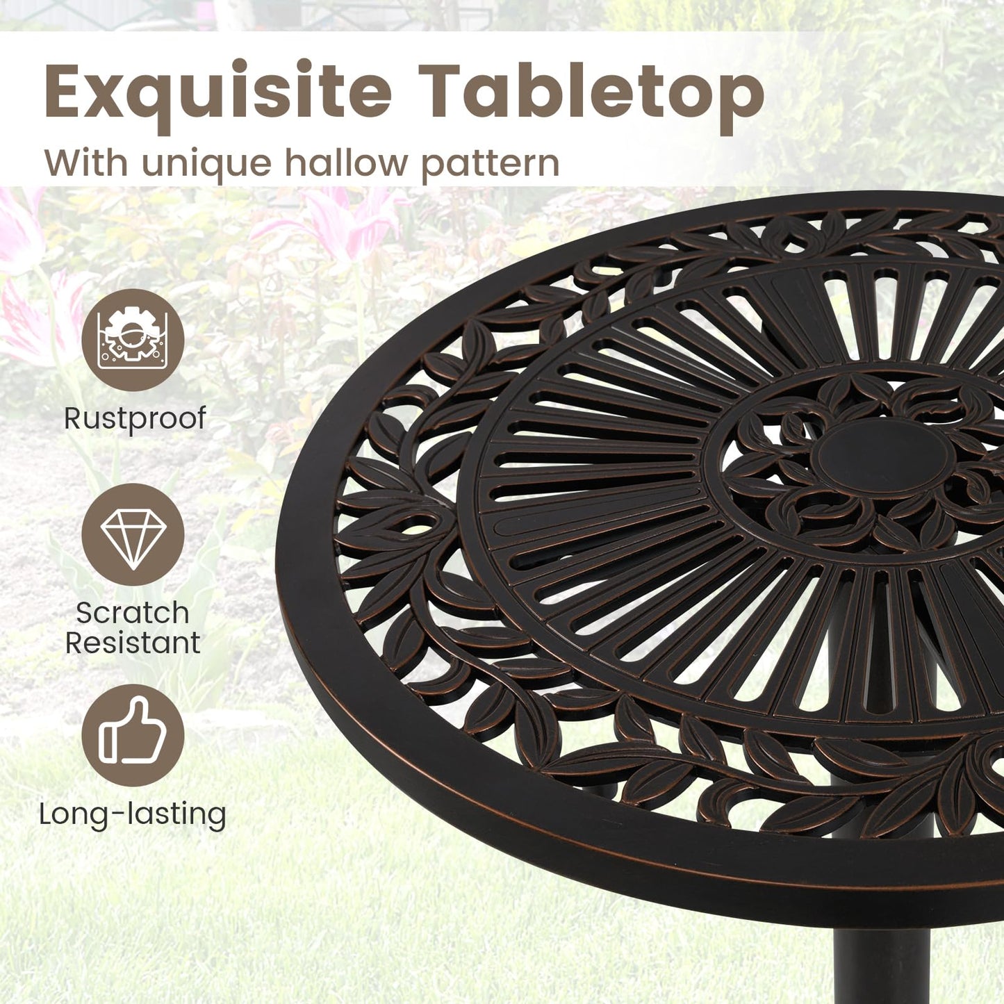 Tangkula Table de bar ronde d'extérieur 61 cm pour jardin, véranda, balcon ou bord de piscine