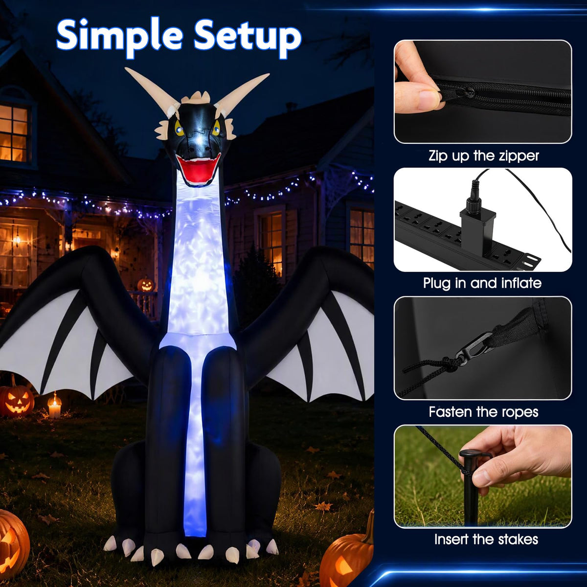 Tangkula 8 FT Tall Halloween Inflatables Ice Dragon Outdoor Decoration
