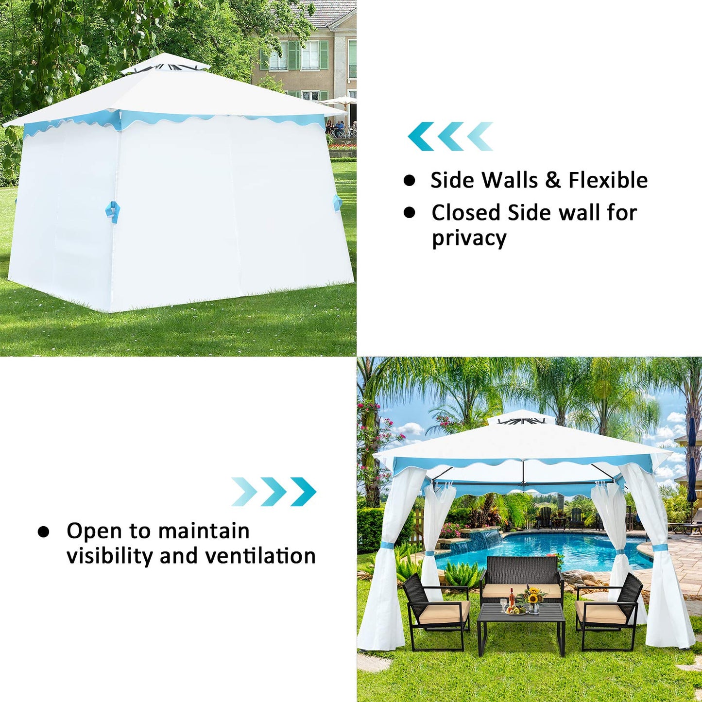 Tangkula 10 x 10 ft Patio Steel Gazebo with Side Walls