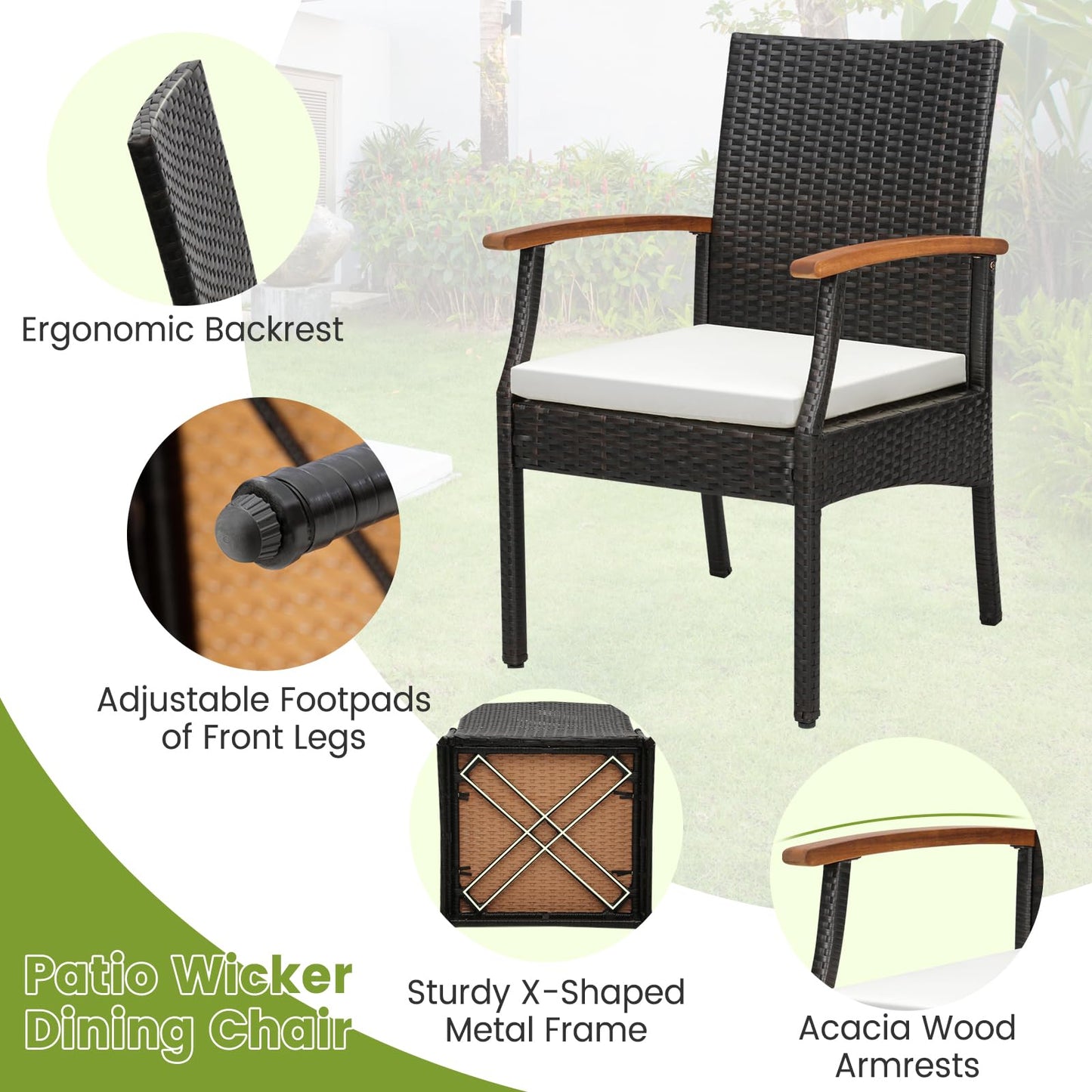 Tangkula 5-Piece Outdoor Dining Set with Acacia Wood Table & 4 Wicker Rattan Armrest Chairs