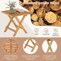 Tangkula Table d'appoint pliable d'extérieur en bois d'acacia avec pieds en X et plateau à lattes