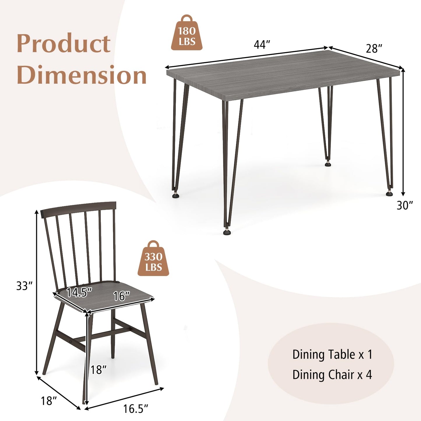 Tangkula Dining Table Set for 4, Kitchen Table and Chairs Set of 4 w/Metal Frame, 360° Swivel Feet