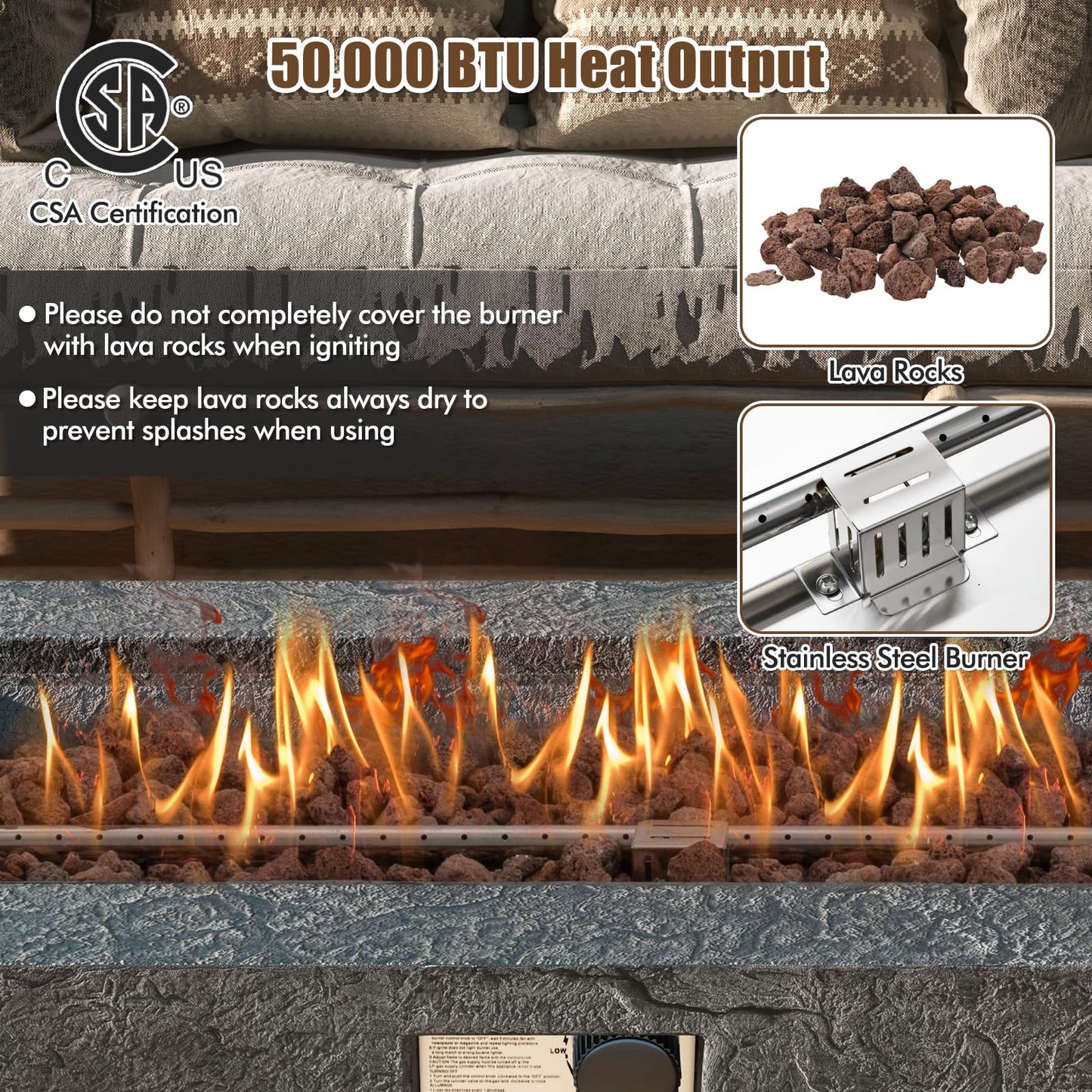 Tangkula 50,000 BTU Fire Pit Table Set, 42.5” Magnesium Oxide Propane Gas Fire Pit w/Hideaway Tank Holder, Protective Cover Included, Simple Ignition