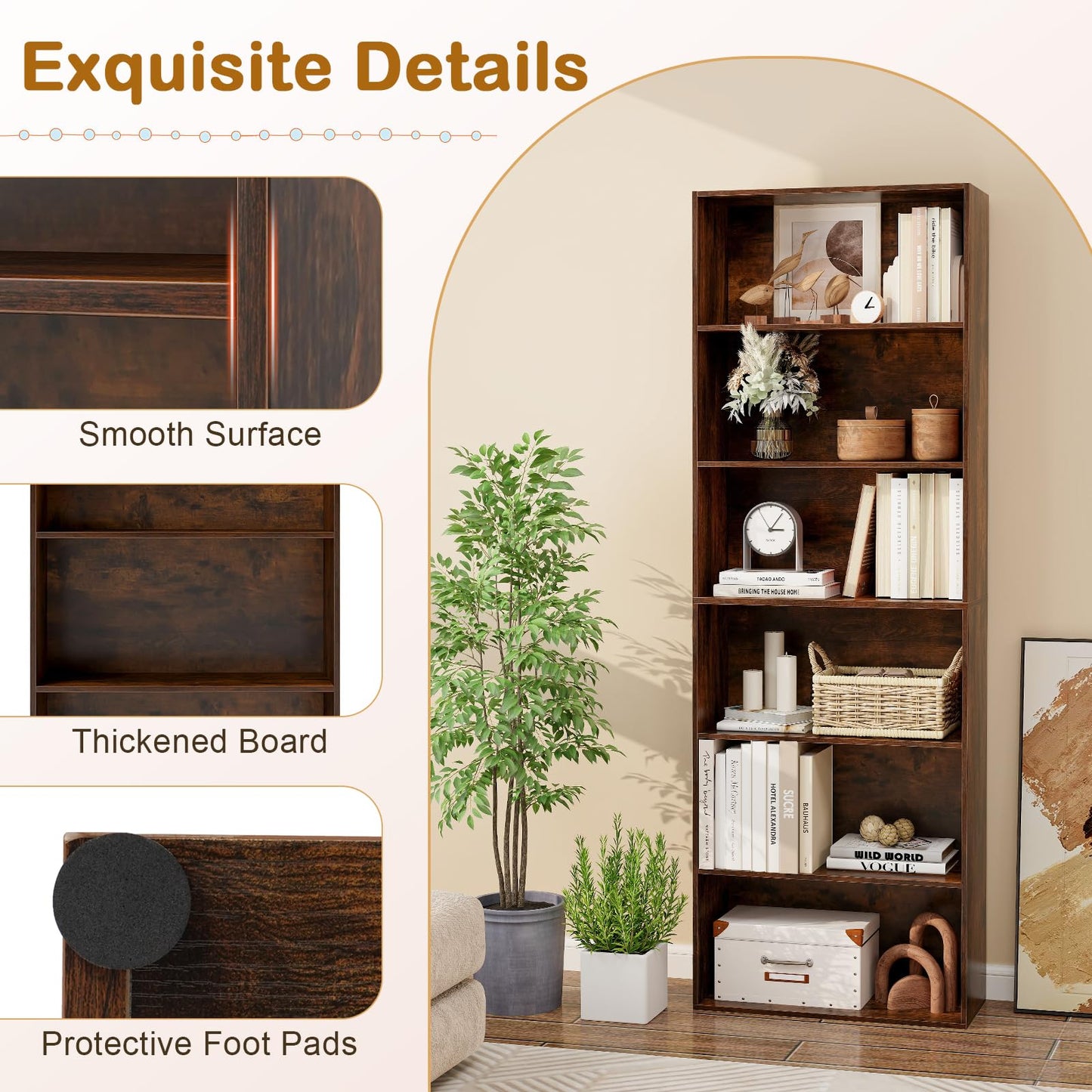 Tangkula 6-Tier Bookcase, 70” Tall Freestanding Bookshelf with 6 Open Shelves