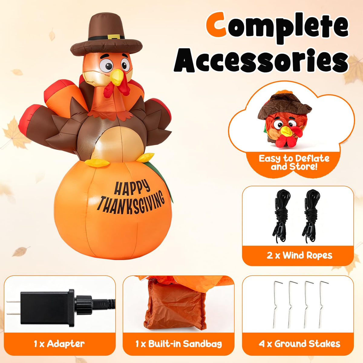 Tangkula 6 ft Happy Thanksgiving Inflatable Turkey Yard Decoration