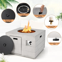 Tangkula 35 Inch Concrete Propane Gas Fire Pit Table, Patiojoy Square Outdoor Propane Fire Table with Protective Cover Lava Rocks & Metal Lid