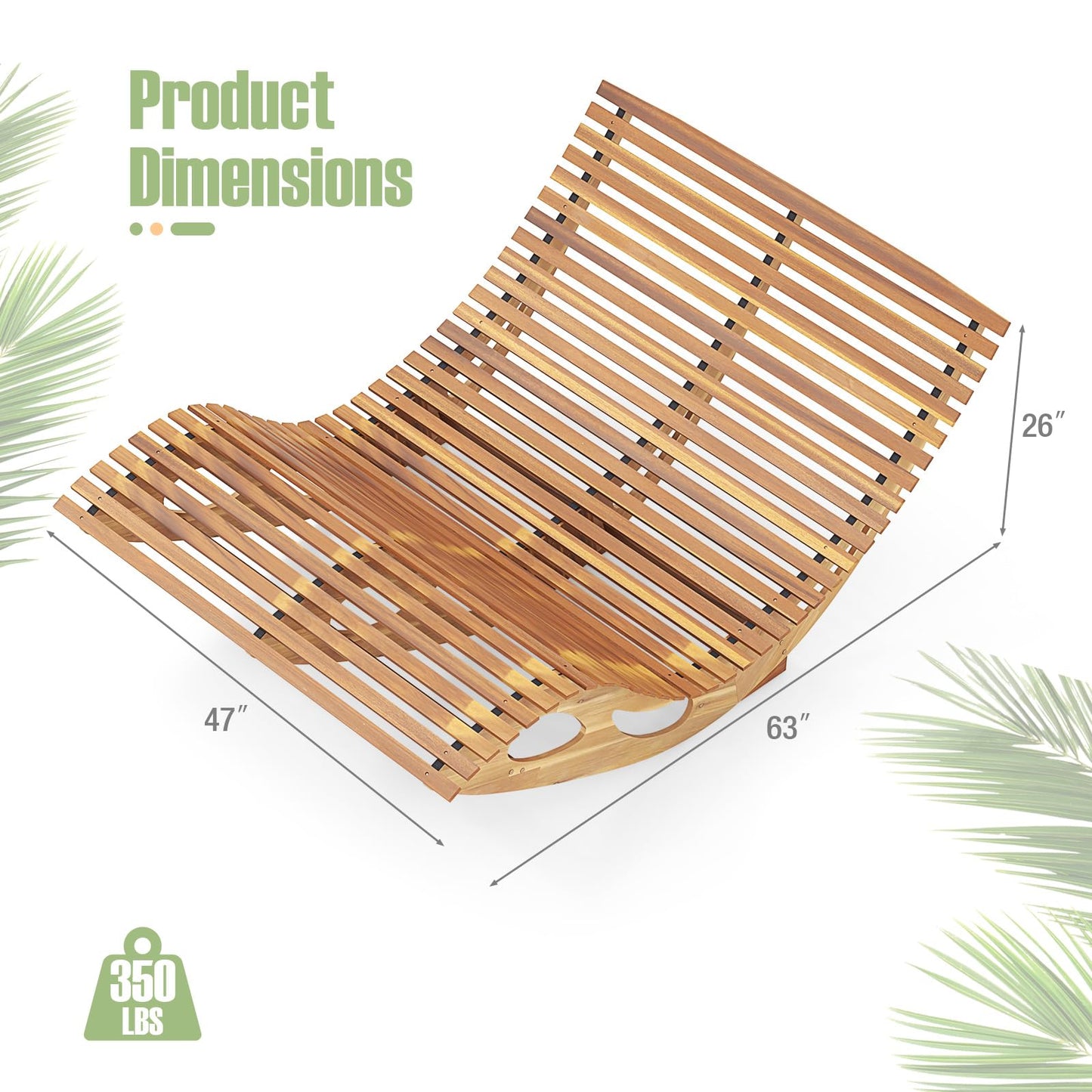 Tangkula Outdoor Double Chaise Lounge Chair, Acacia Wood Rocking Sunbed with Slatted Backrest and Seat