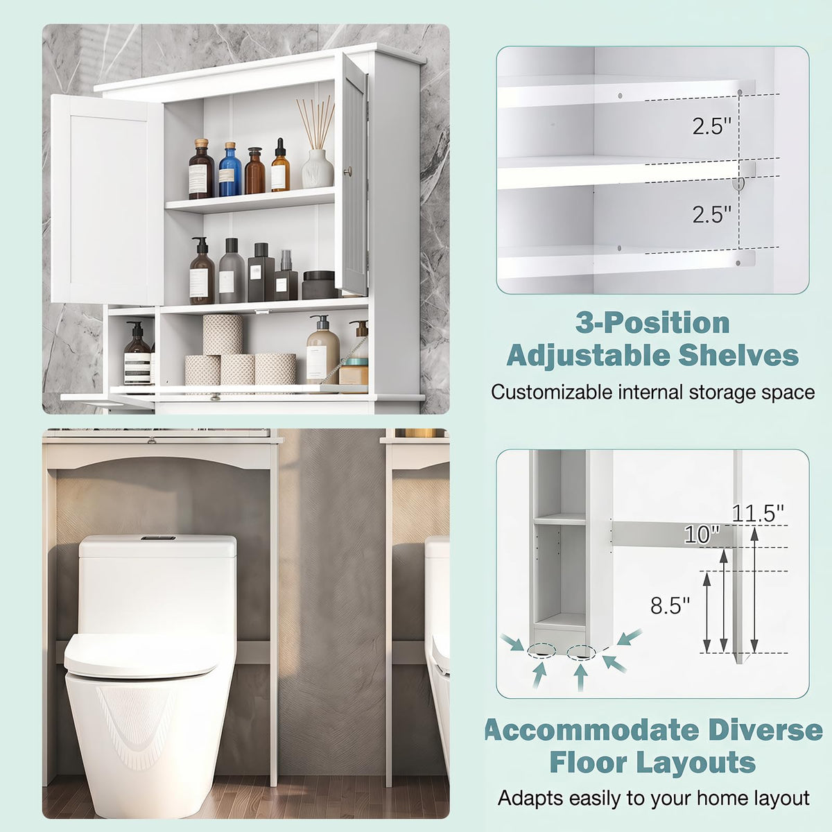 Tangkula Over the Toilet Storage Cabinet with Toilet Paper Holder(White)