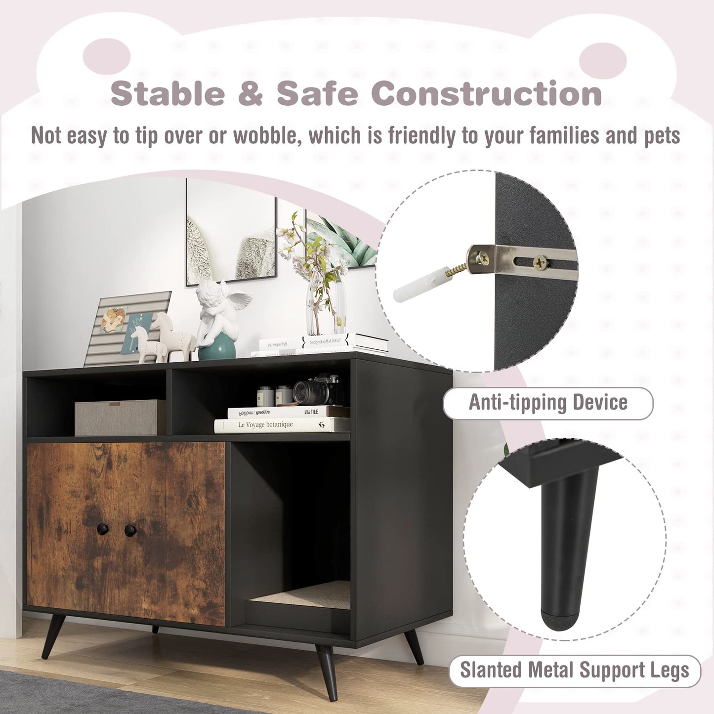 Tangkula Cat Litter Box Enclosure, Hidden Cat Washroom Furniture with Double Door Cabinet