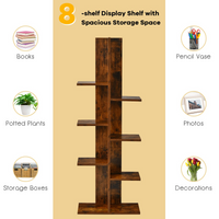 Tangkula 8 Shelf Bookshelf, Wood Bookcase with 8 Book Shelf, Tree Bookshelf Room Dividers