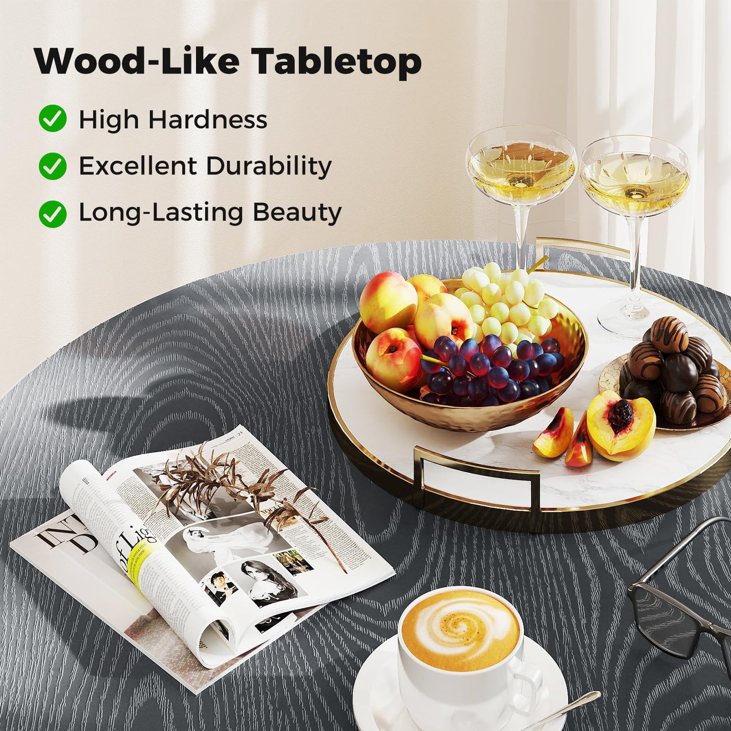 Tangkula Round Patio Dining Table with Wood-Like Top & X-Shaped Legs