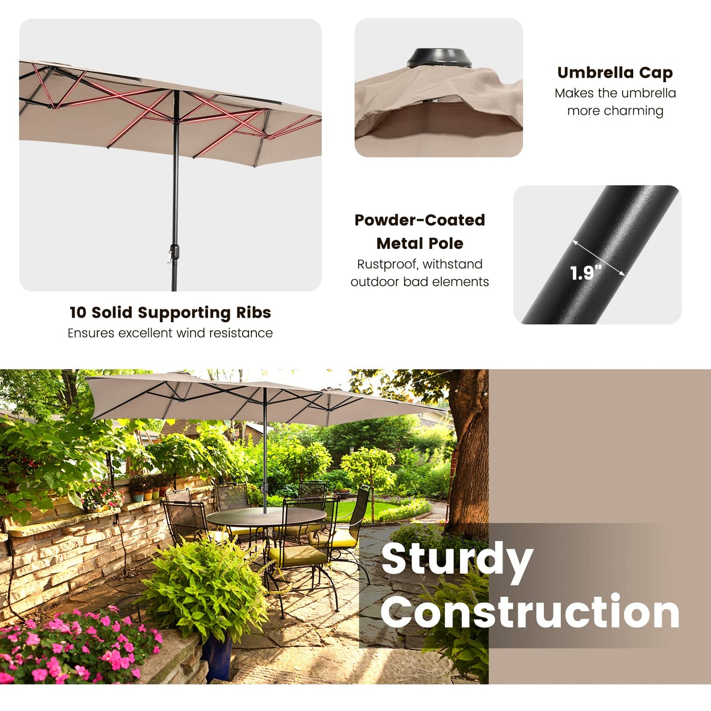 TANGKULA 15 FT Double-Sided Patio Umbrella with Crank Handle