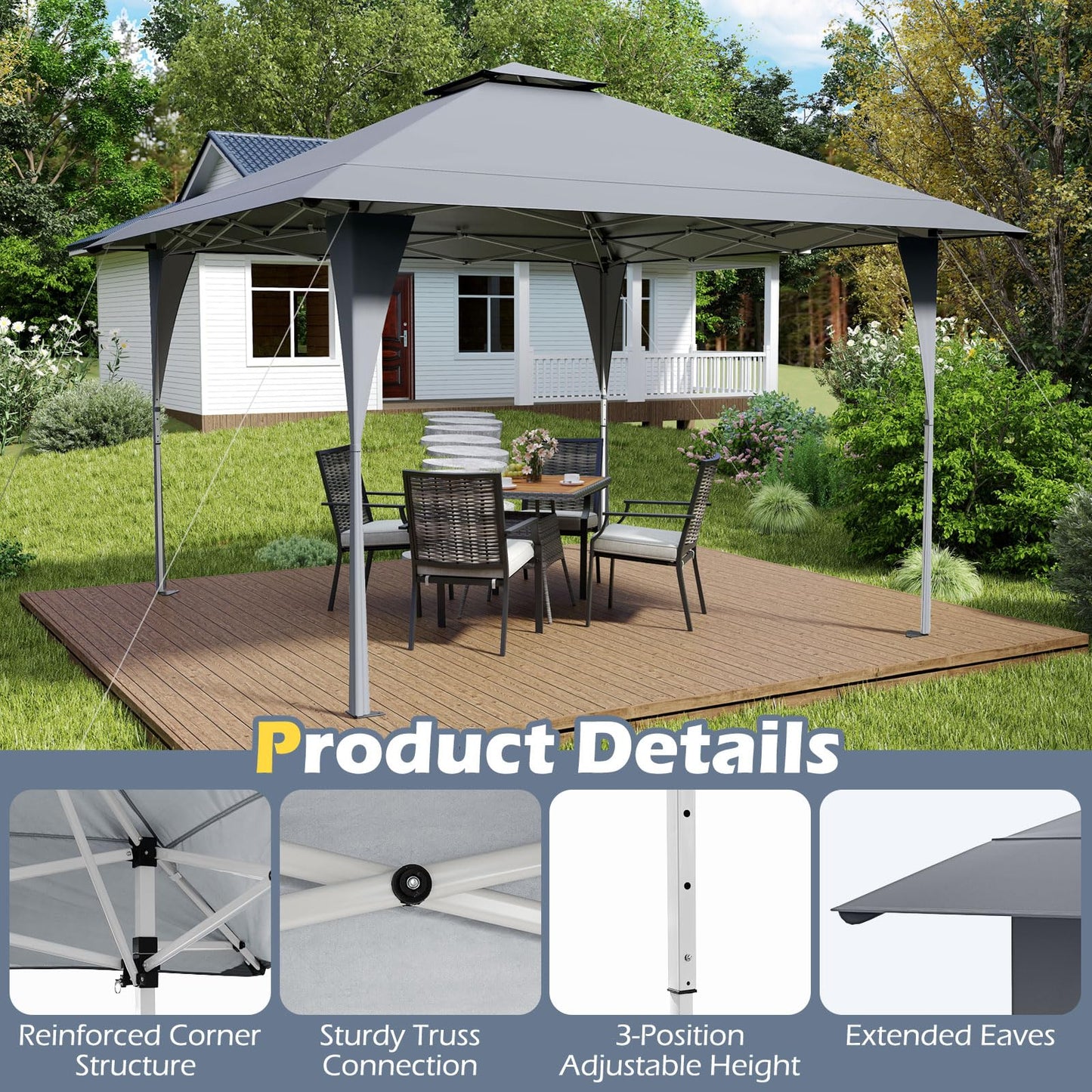 Tangkula 13x13 FT Pop Up Gazebo UPF50+ Outdoor Sunshade Shelter