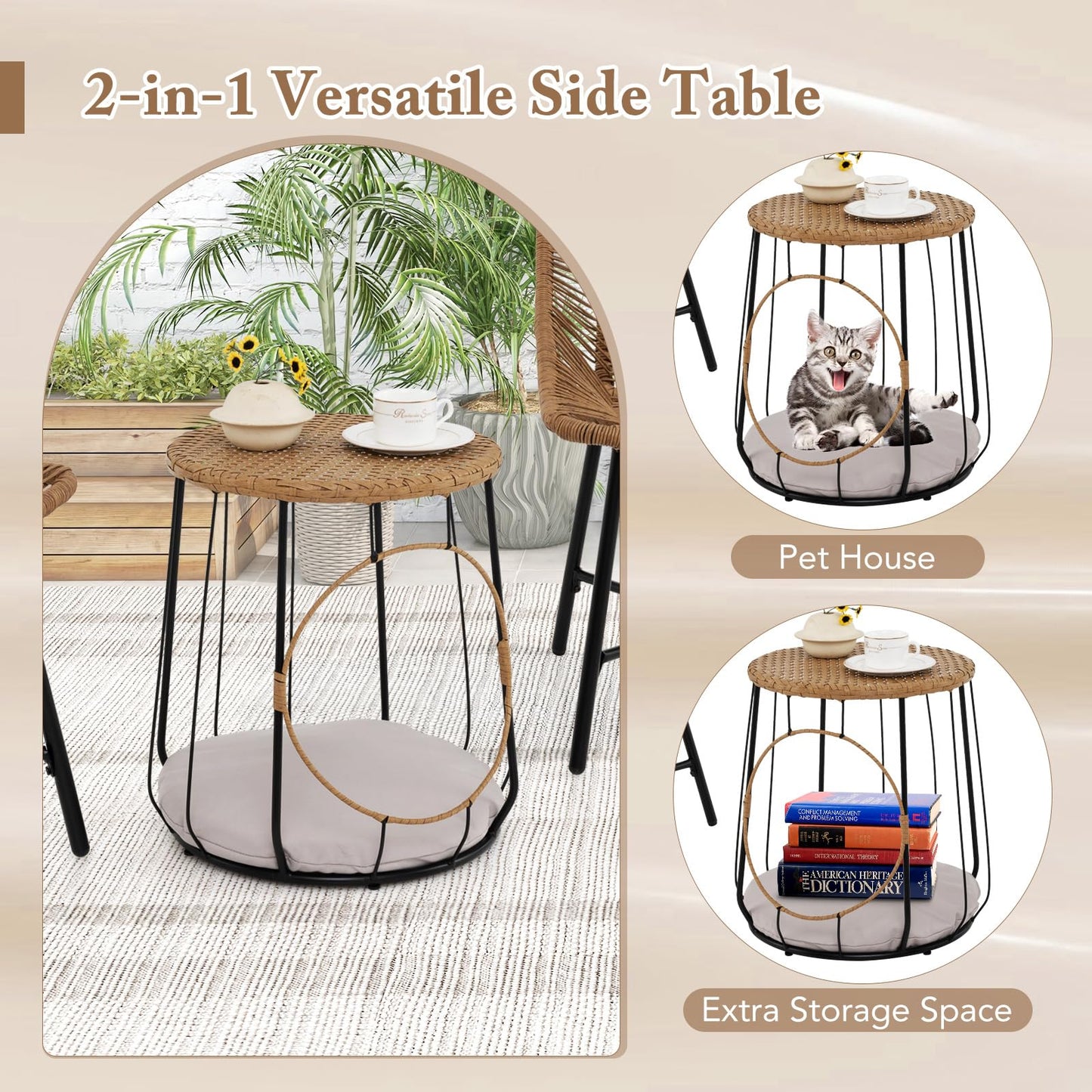 Ensemble de mobilier d'extérieur Tangkula 3 pièces avec niche pour animaux de compagnie