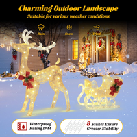 Tangkula 4.7 FT Lighted Christmas Reindeer & Sleigh, Xmas Lighted Outdoor Decoration with 100 Warm Lights