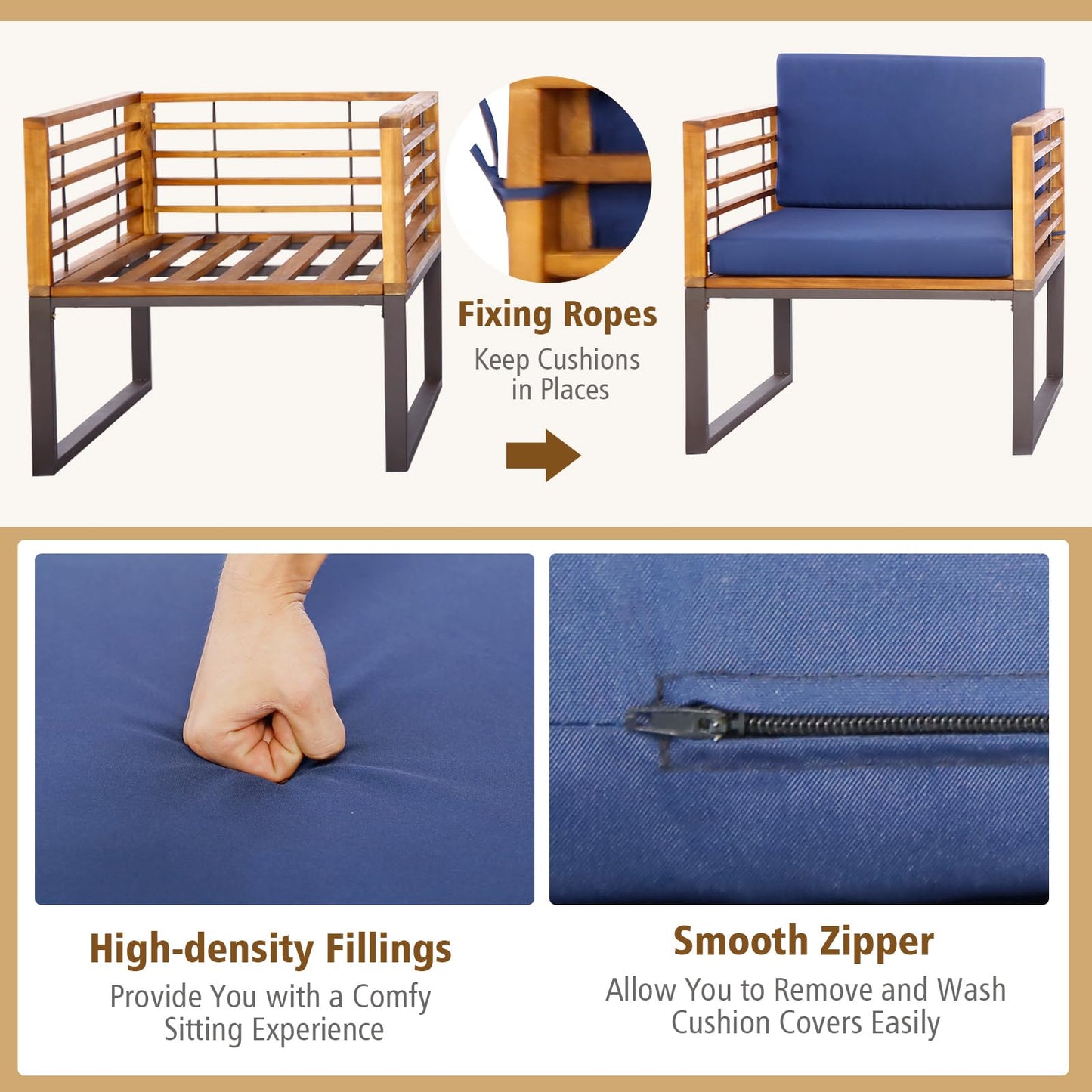 Tangkula 3 Pieces Acacia Wood Patio Bistro Set